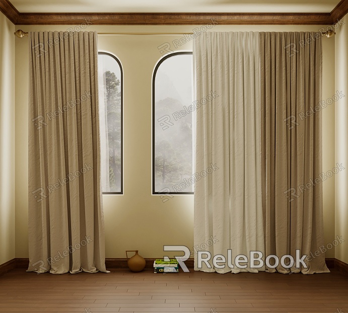 Wind Shading Curtain Cream Wind Curtain Fabric Curtain Pottery Pot Roman Rod Curtain model