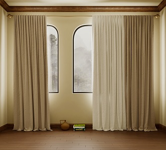 Wind Shading Curtain Cream Wind Curtain Fabric Curtain Pottery Pot Roman Rod Curtain 3d model