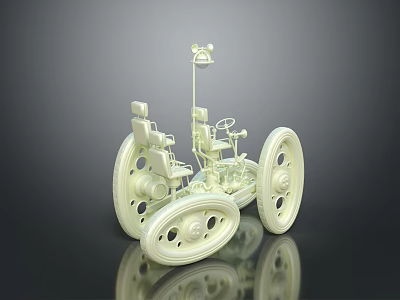 White Retro Vehicle Model With Large Wheels Seats Steering Wheel And Headlight 3d model