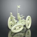 White Retro Vehicle Model With Large Wheels Seats Steering Wheel And Headlight