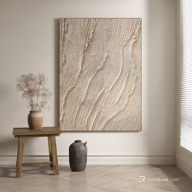 Textured Abstract Painting In Minimalist Interior Decor 3d model 