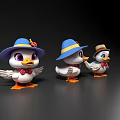 Cute Cartoon Duck Figurines With Different Hats Bow Ties And Colorful Details
