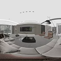 Modern Living Dining Room Interior With White Sofa Dining Table And Ceiling Lighting