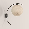 Modern Outdoor Wall Light With Moon Surface Texture And Black Curved Bracket 3d model