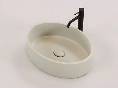 White Oval Washbasin with Black Faucet Sleek Modern Minimalist Bathroom Design 3d model