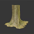 Tree Stump Sculpture With Textured Surface Green Brown Tones Root Like Base On Black Background
