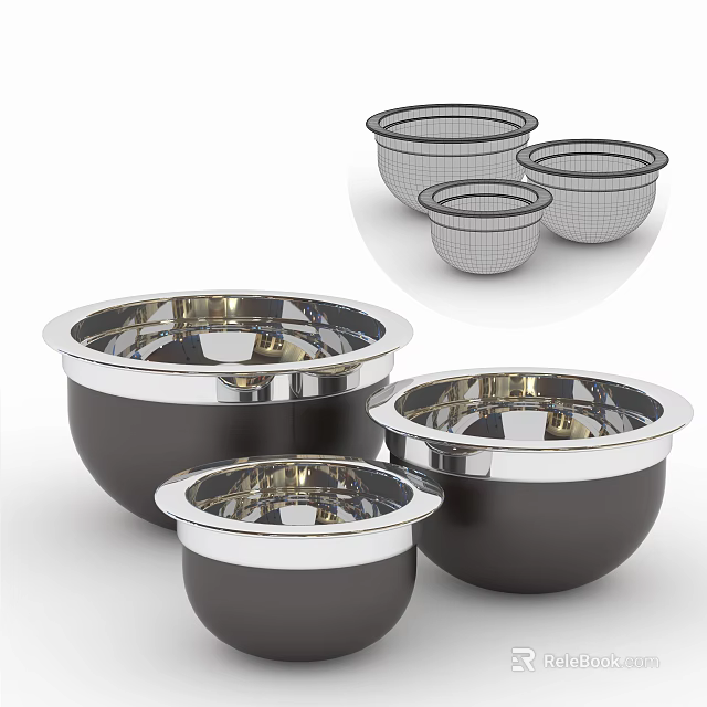 Stainless Steel Mixing Bowls Set of Different Sizes for Kitchen Cooking Preparation 3d model 