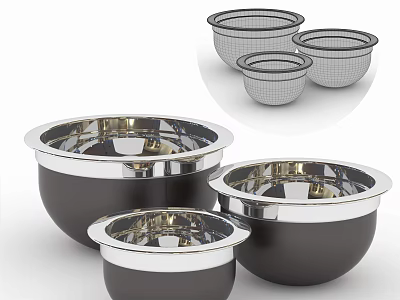 Stainless Steel Mixing Bowls Set of Different Sizes for Kitchen Cooking Preparation 3d model