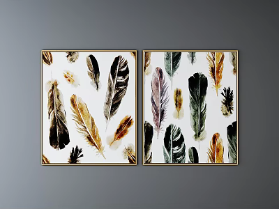 Modern Colorful Feather Wall Art With Golden Frames For Home Decor 3d model