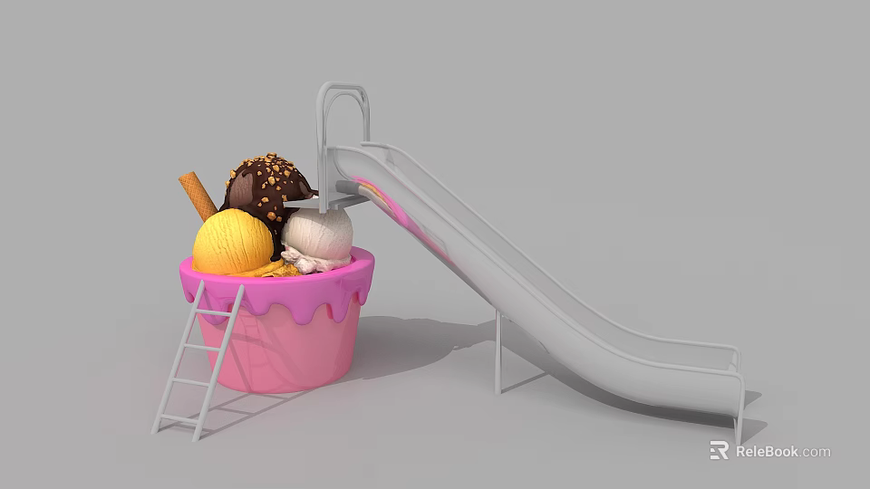 Fun Playful Ice Cream Cup Slide With Pink Bowl Ice Cream Scoops And Ladder 3d model 