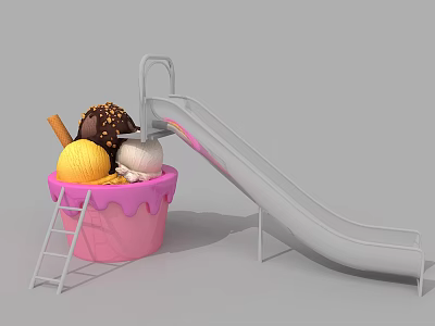 Fun Playful Ice Cream Cup Slide With Pink Bowl Ice Cream Scoops And Ladder 3d model