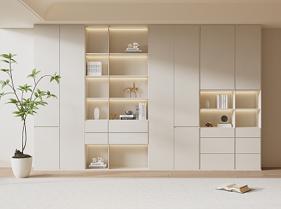 Modern Bookcase Cream Bookcase Wardrobe 3d model