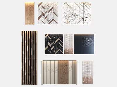Modern Sofa Background Wall Designs with Marble Geometric Patterns and Metal Accents 3d model