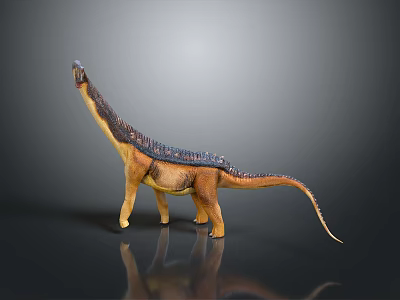Realistic Long Neck Dinosaur Model With Yellow Brown Body And Dark Scaled Back 3d model