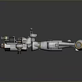Detailed 3D Model of Space Station Module With Cylindrical Structure Solar Panels and Antennas