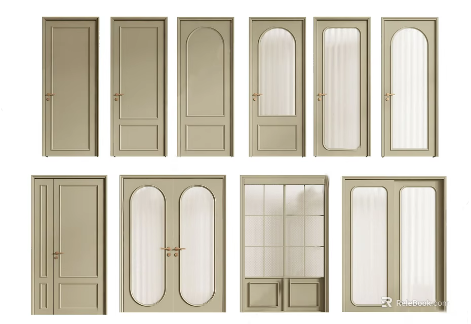 Various Flush Door Designs With Glass Panels And Single Double Styles For Home Interior 3d model 