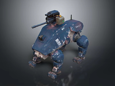 Smart Machine Four Legged Armored Combat Robot With Cannon And Tactical Equipment 3d model