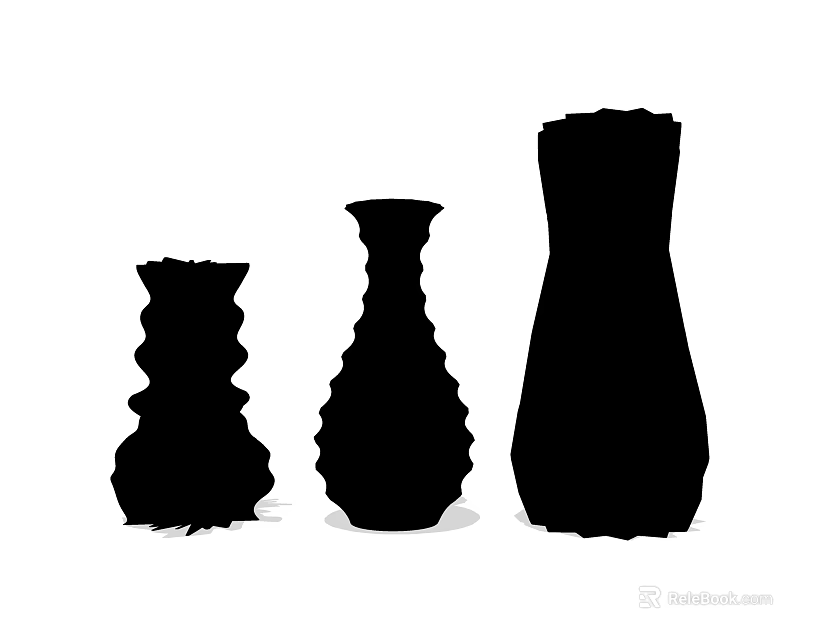 Three Black Decorative Vases With Different Silhouette Shapes On White Background 3d model 