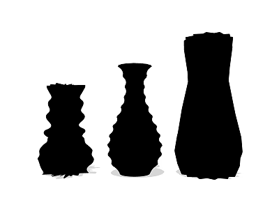 Three Black Decorative Vases With Different Silhouette Shapes On White Background 3d model