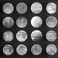 Round Textured Decorative Lights Arranged in Multiple Array Against Black Background