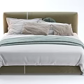 Modern Double Bed With Upholstered Headboard White Sheet Light Green Throw And Pillows 3d model
