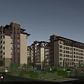 Modern Residential Building Complex With Lush Gardens Pathways And Green Lawns