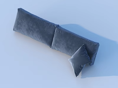 Soft Gray Velvet Long Throw Pillow With Small Cushion On Light Blue Background 3d model