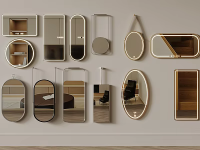 Various Designed Mirrors In Different Shapes For Home Wall Decor Arrangement 3d model