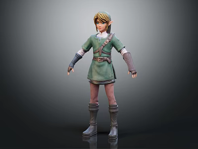 3D Model Elf Character In Green Outfit With Brown Belt Long Gloves And Boots 3d model