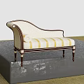Elegant Classic Chaise Lounge With Curved Armrest White Dotted Backrest And Yellow Striped Cushion