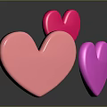 Three Shiny Heart Shapes In Light Pink Red And Bright Pink With Reflection