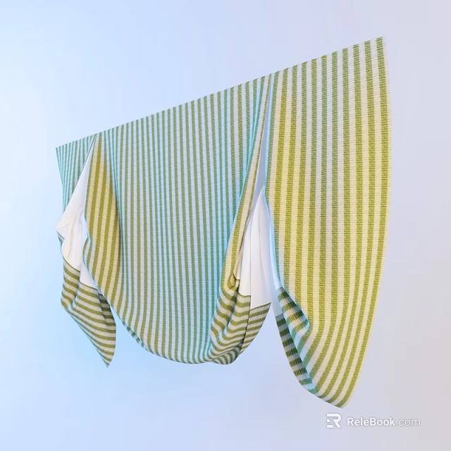 Teal And Yellow Striped Curtains With Modern Hanging Style For Home Decor 3d model 