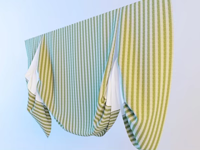 Teal And Yellow Striped Curtains With Modern Hanging Style For Home Decor 3d model