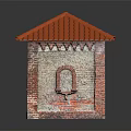 Small Red Brick Structure Featuring Arched Windows And Orange Tiled Roof 3d model