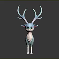 Cute Cartoon Blue Deer With Large Antlers Green Eyes White Belly Tail And Dark Background