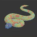 Orange Braided Texture Snake On Black Background With Shiny Reflection 3d model