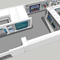Modern Exhibition Hall With Digital Screens Industrial Images Circular Windows And Interactive Displays