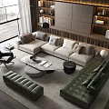 Modern Living Room With Light And Dark Green Sofa Coffee Table Set And Ottoman