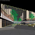 Modern Commercial Street With High Rise Buildings Pedestrians Shops And Evening Lighting