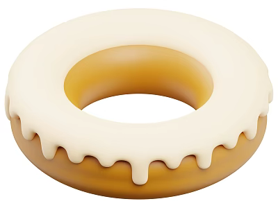 Golden Brown Ring Shaped Donut Topped With Dripping White Frosting 3d model