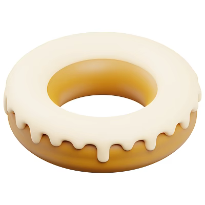Golden Brown Ring Shaped Donut Topped With Dripping White Frosting 3d model