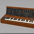 Professional Vintage Electronic Musical Synthesizer With Wooden Case Black And White Keys And Control Knobs