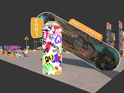Vibrant Graffiti Art Scene With Colorful Can Skateboard And Urban Decor 3d model