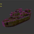 Brass Colored Military Ship Model With Turrets And Deck Structures