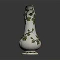 Household Decorative White Pitcher Featuring Green Leaf Branch Pattern and Brown Handle 3d model