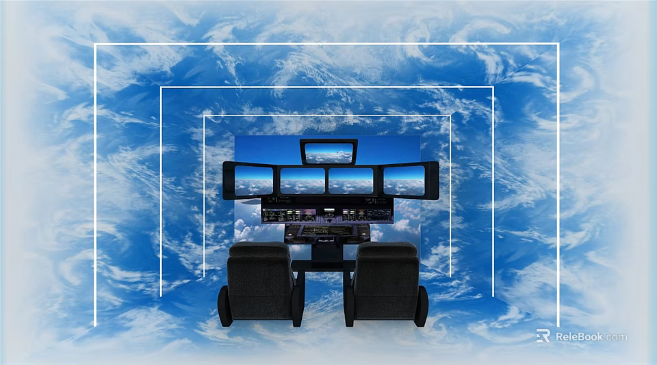 Advanced Flight Simulator Control Console Featuring Multiple Screens And Operator Seats 3d model 