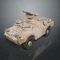 Sand Colored Armored Military Tank With Four Wheels And Top Mounted Machine Gun
