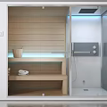 Modern Shower Sauna Interior Design With Wooden Panels Shelves And Control Panel