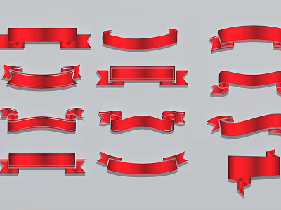 Wall Decor Featuring Various Red Ribbon Designs For Home Decoration 3d model