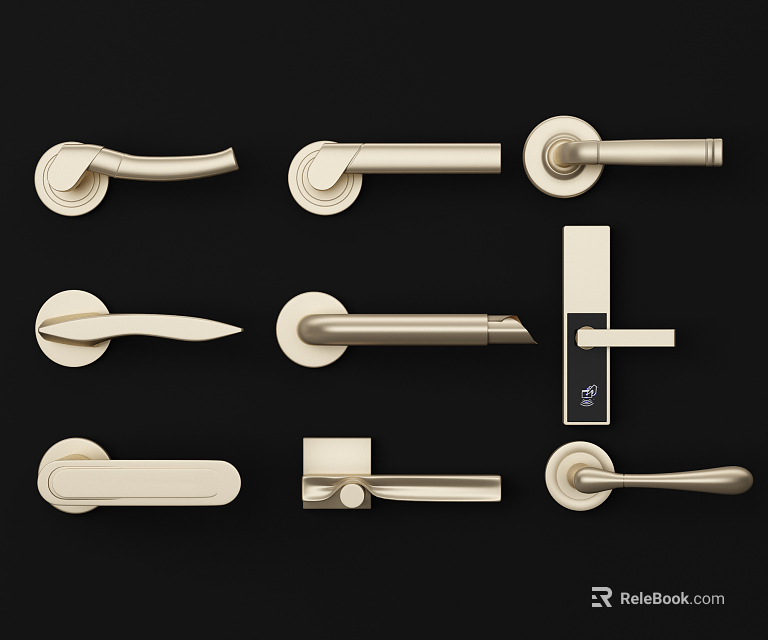 Various Modern Door Handles With Stylish Metallic Designs And Shapes For Home 3d model 